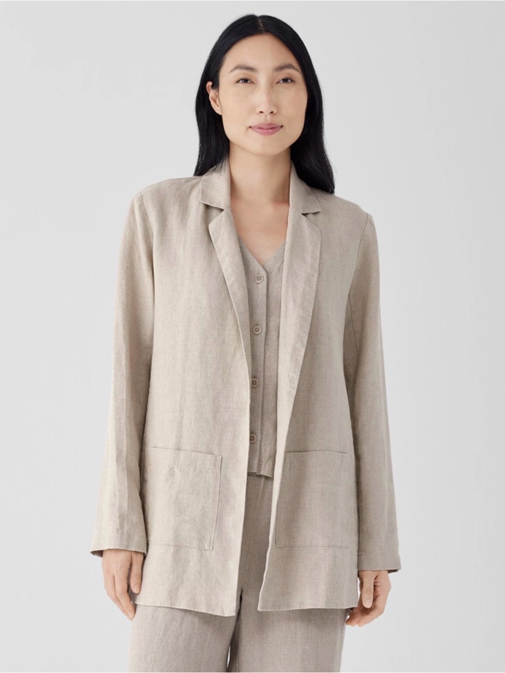 Eileen Fisher Organic Linen Long Blazer Jacket - Color Flax - Size Large